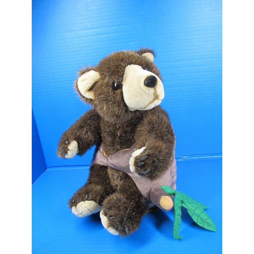 Animal Planet Realistic Baby Brown Bear 2000 Cub 12" Sitting Plush w/Tree Stump